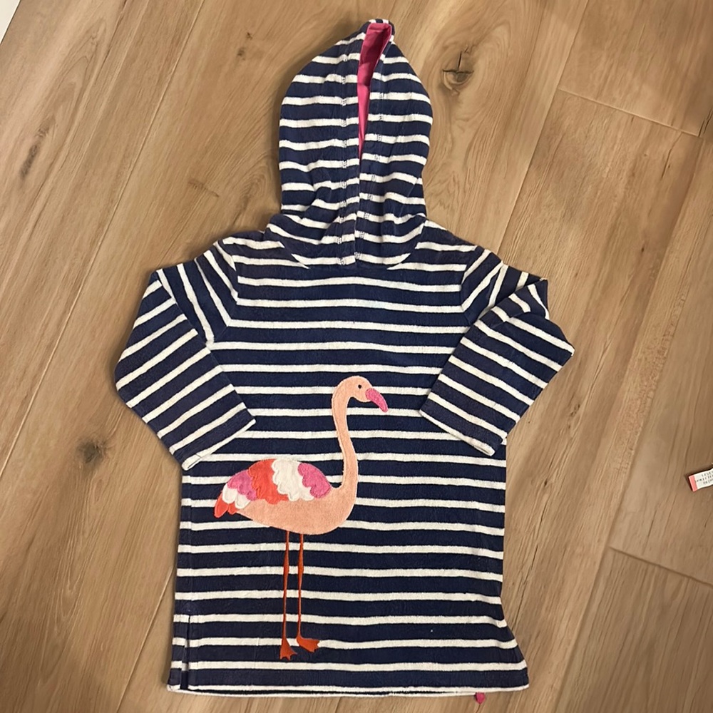 Girls, Mini Boden size 4–5 flamingo striped toweling hoodie